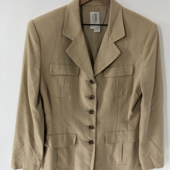 Clifford & Wills Silk Coat Women 10 Beige Button Up Notch Collar - Picture 2 of 13